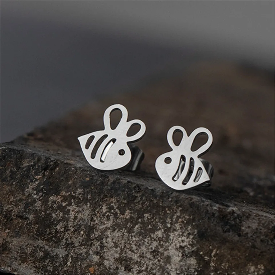 Модные Мультяшные серьги гвоздики Пчелка из нержавеющей стали сережки с золотым