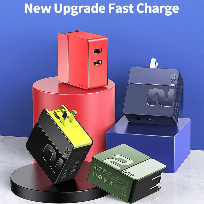 Rock 2 USB зарядное устройство Универсальный Быстрый QC3.0 PD зарядное устройство дорожный адаптер 3,6-6V3A 6,1-9V2A 5V4A ЕС Разъем для iPhone samsung Xiaomi