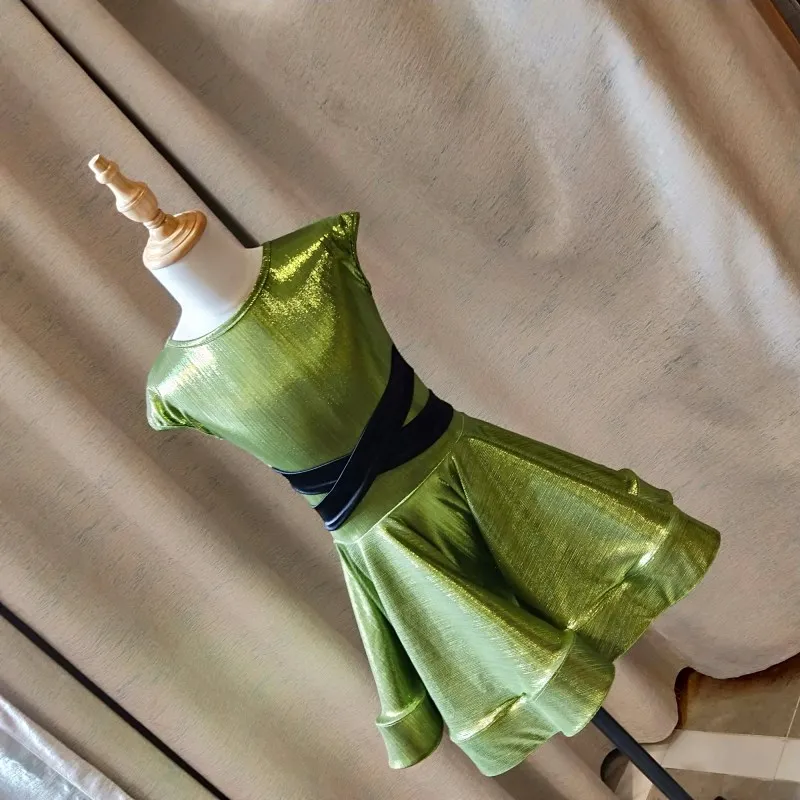 

New Latin Dance Dress For Girls Shining Green Ballroom Dancing Dance Dresses For Kid's Festival Stage Performance Costume