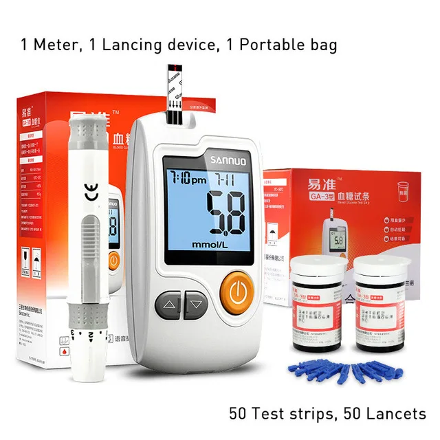 Meter and 50 strips Sannuo Yizhun GA-3 измеритель уровня глюкозы в крови и тест-полоски и Ланцеты иглы глюкометр измеритель уровня сахара в крови для диабетиков - Цвет: Meter and 50 strips