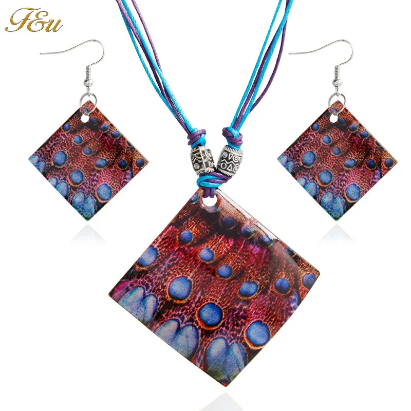 Комплект из колье и серёг с разноцветным узором|jewelry sets|leather jewelry setset |