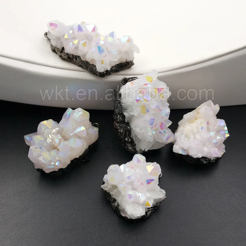 WT P1091 исцеляющий Ангел Аура дух кварцевый кулон с черным пистолетом