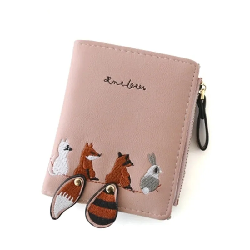 D Pink Wallet Милые Мультяшные Животные Короткие кожаные женские маленькие портмоне на застежке молнии кошелек для детей держатель для карт для девочек - Цвет: D Pink Wallet