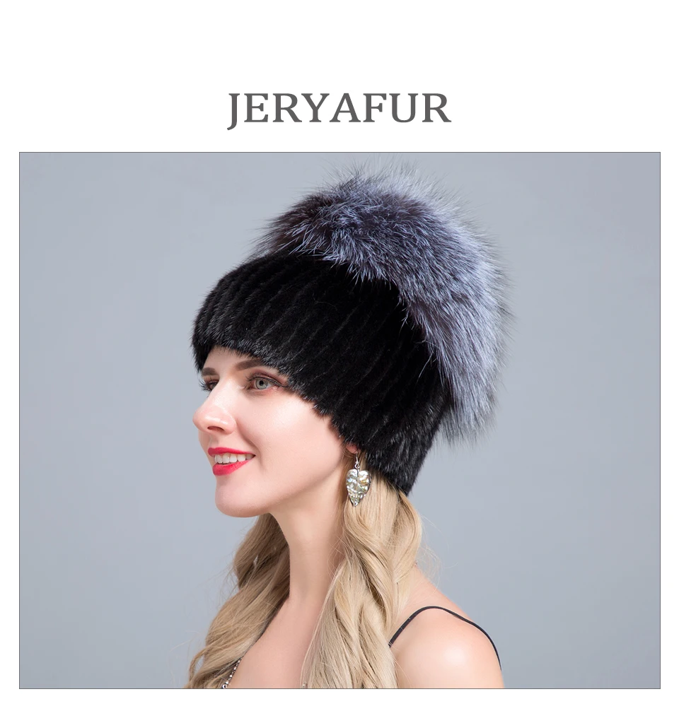 JERYAFUR женские модные шапки из натуральной лисы и норки, женские зимние шапки высокого качества