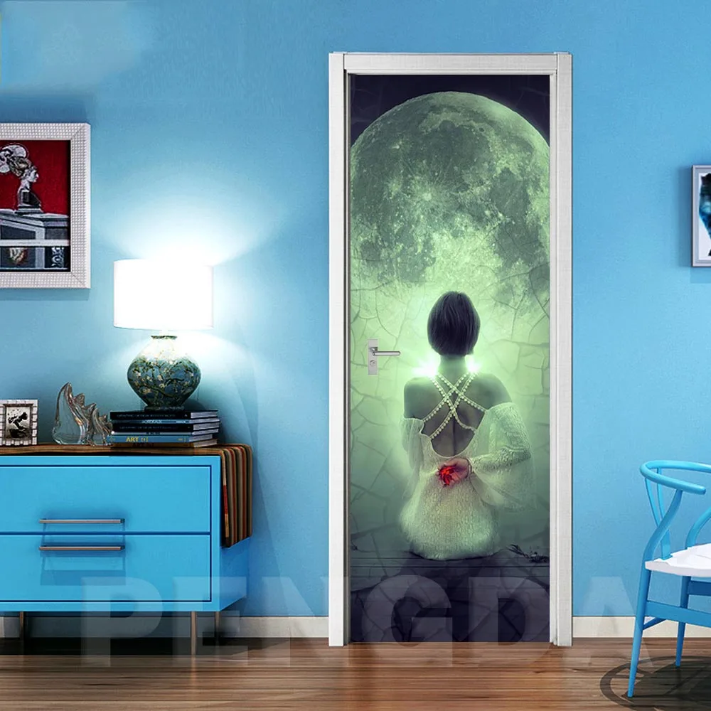 Door LXR3080-02 3D самоклеющиеся настенные художественные наклейки на дверь новая наклейка лунный свет для украшения дома двери ремонт романтичные обои печать картина - Цвет: Door LXR3080-02