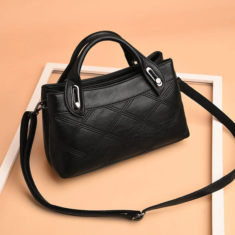 

Fashion OL Style Women's Genuine Leather Handbags Plaid Tote Bag Ladies Shoulder Bags For Women Messenger Bags