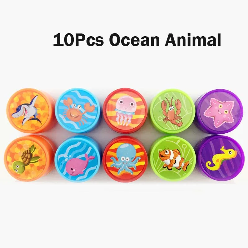 10Pcs Ocean Animals 6/10/12 шт Детские игрушки марки мультфильм Животные фруктов, овощей Детские уплотнение для Скрапбукинг штампа DIY живопись фотоальбом Декор - Цвет: 10Pcs Ocean Animals