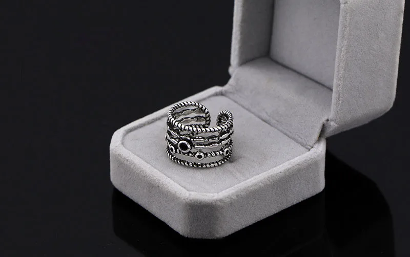 Anenjery, Ретро стиль, модные тайские серебряные Многослойные кольца с черной пеньковой веревкой, 925 пробы, серебряные кольца для мужчин и женщин, S-R356