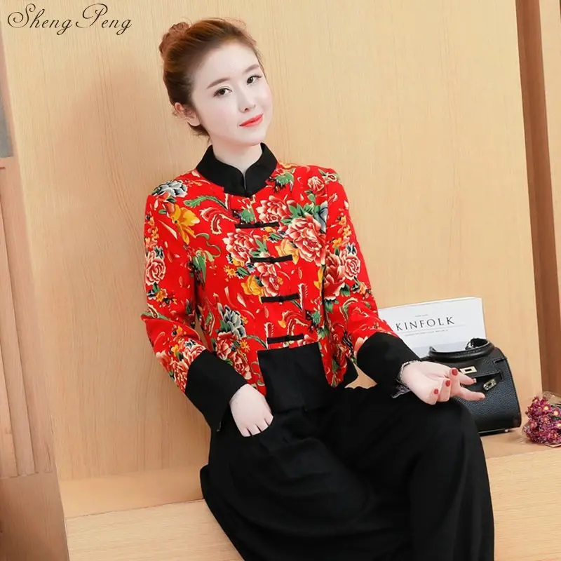 Традиционная китайская одежда для женщин cheongsam Топ Мандарин воротник женские топы и блузки Восточная китайская одежда Q665