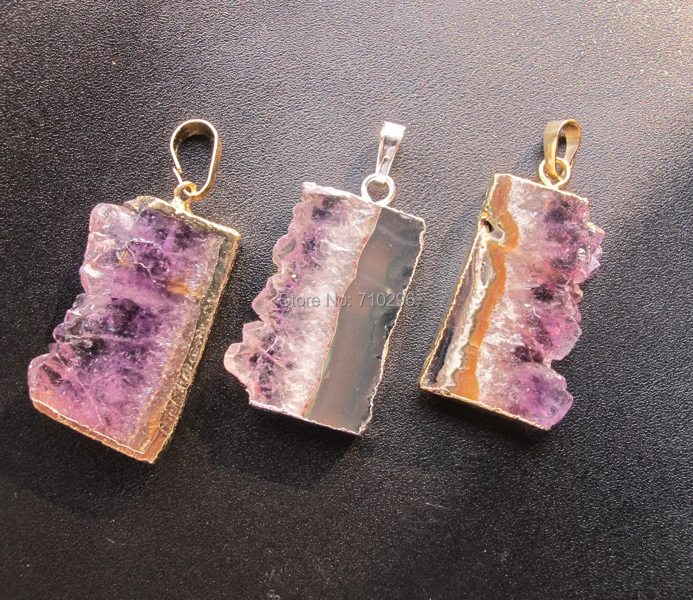 

New Arrived Natural Amethys t drusy Slice Pendant 5pcs/lot Gem Amethys Quartz Pendant fit Slice necklace