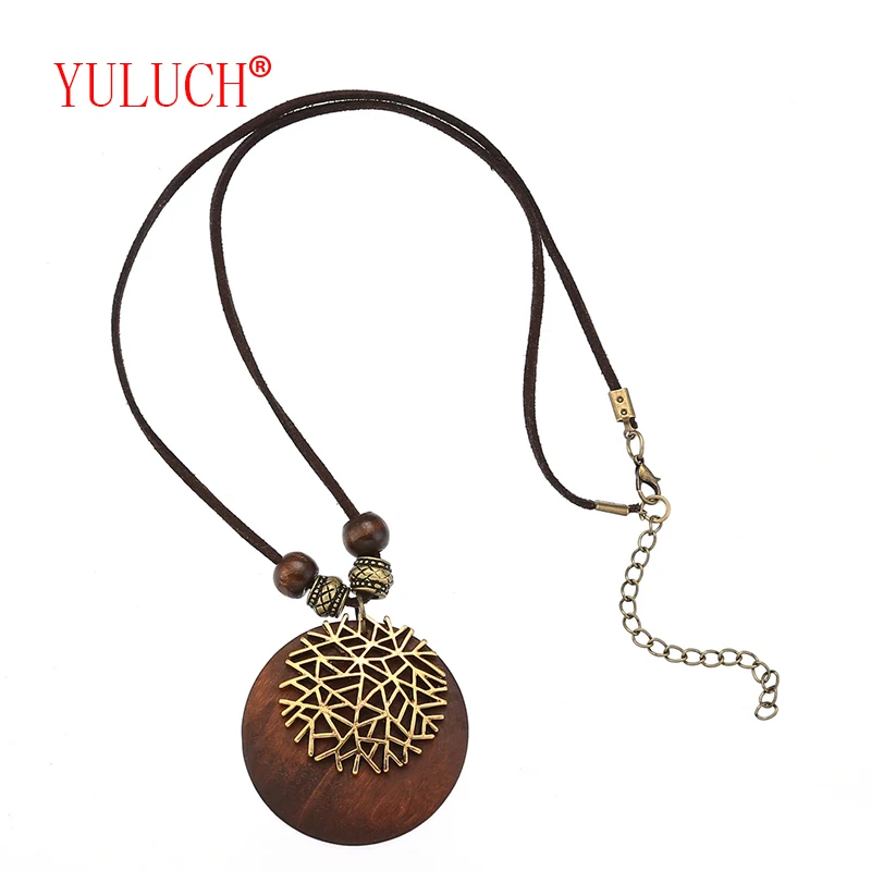 

YULUCH 2018 New design jewelry snowflake alloy spell wooden round pendant ethnic style African woman beaded necklace party gift