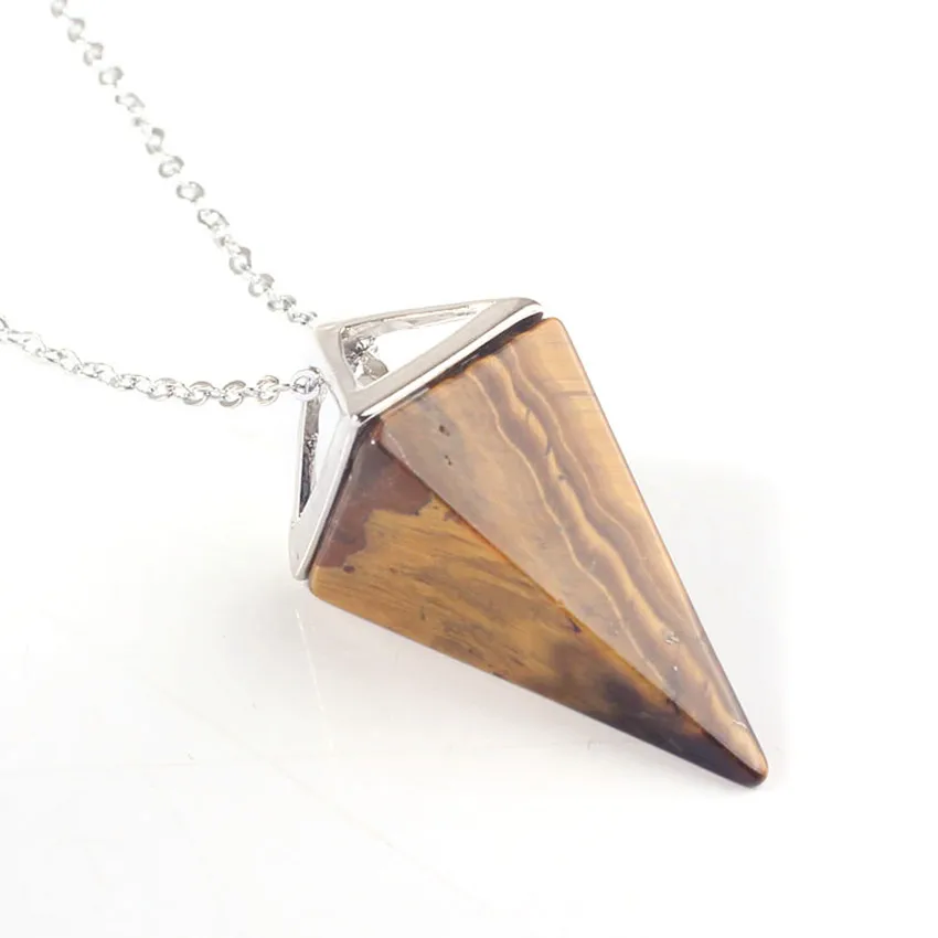 Tiger Eye Stone 100-уникальный 1 шт посеребренные квадратные Пирамида кулон аметисты камень «тигровый глаз» ожерелье со звеньями ювелирные изделия - Окраска металла: Tiger Eye Stone