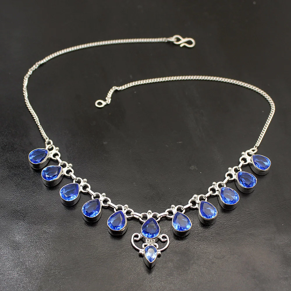 Hermosa Fantasy Gems Ocean BlueTopaz Silver Color Chain Charms Necklace Women Prom Dresses A54 | Украшения и аксессуары