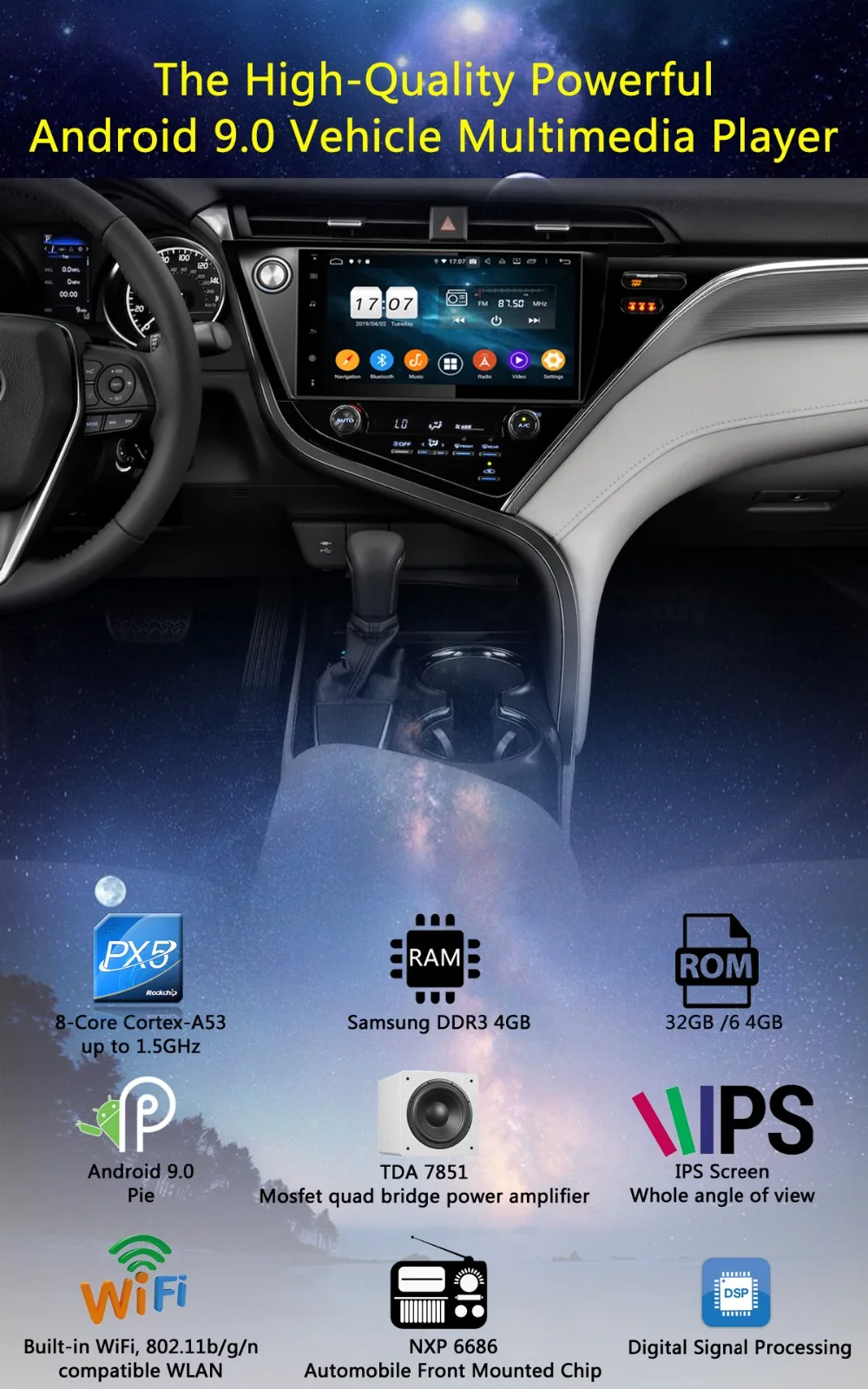10," ips 8 ядерный 4 Гб ОЗУ 64 Гб ПЗУ Android 9,0 Автомобильный DVD Радио gps Navi для TOYOTA CAMRY DSP CarPlay Parrot BT стерео