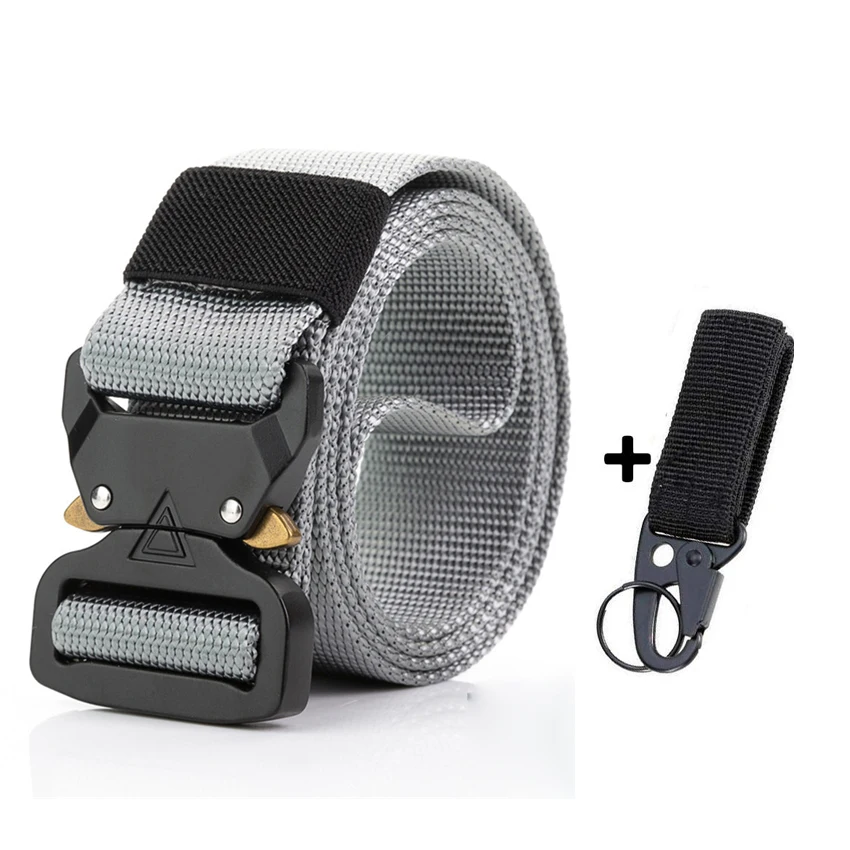 Gray Belt Set 115-135 см холщовый ремень мужской Тактический дизайнерский армейский ремень для брюк Cobra треугольный дизайн металлическая пряжка Длинные Военные нейлоновые ремни - Цвет: Gray Belt Set