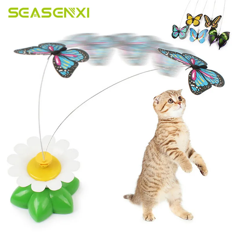 Cat Electric Rotating Toy Colorful Butterfly Bird Rod Wire Teaser Play Toy for Cat Kitten Plastic Pet Interactive Training Toy