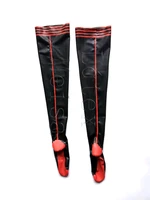 black tight latex stockings decorative with red black trims on top for women