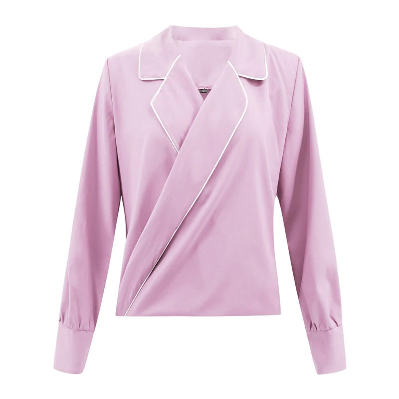 2019 Женские топы с длинным рукавом v-образным вырезом Блузка офисная летняя плюс