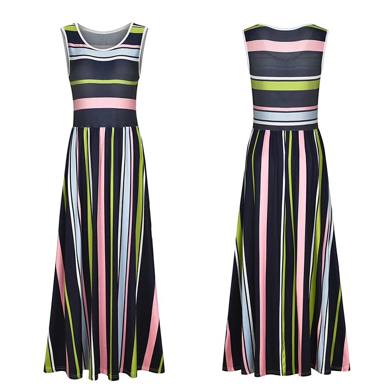 Женское Повседневное платье Элегантное летнее Полосатое без рукавов с вырезом