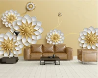 beibehang 3d wallpaper custom minimalist personality wall paper three dimensional flowers simple golden tv background tapety