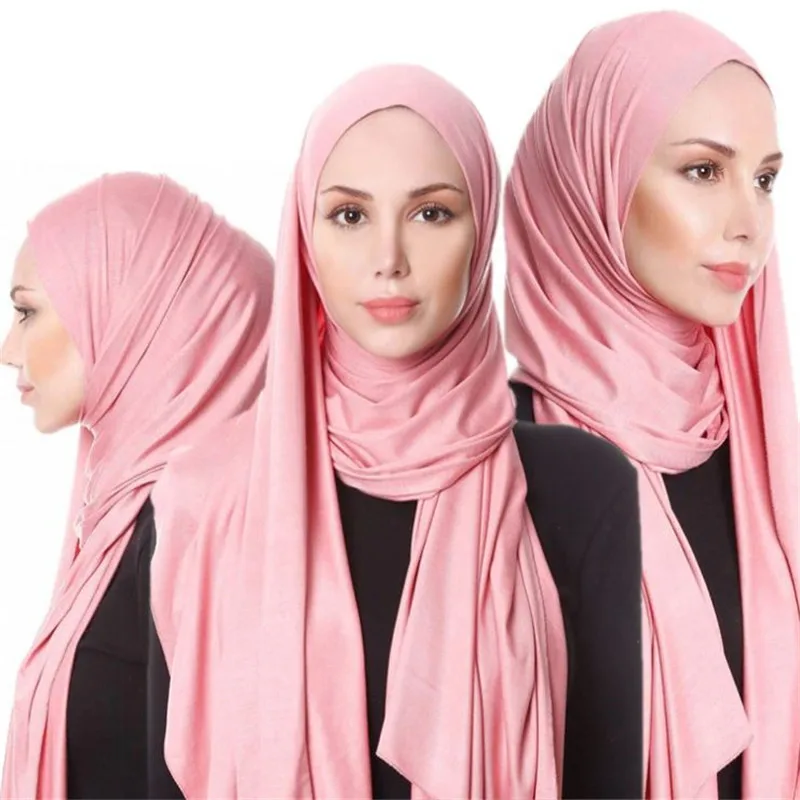 Мусульманский хиджаб из Джерси шарф для женщин femme musulman hijabs Исламские шали/тюрбаны и обертывания сплошной модальный головной платок для женщин