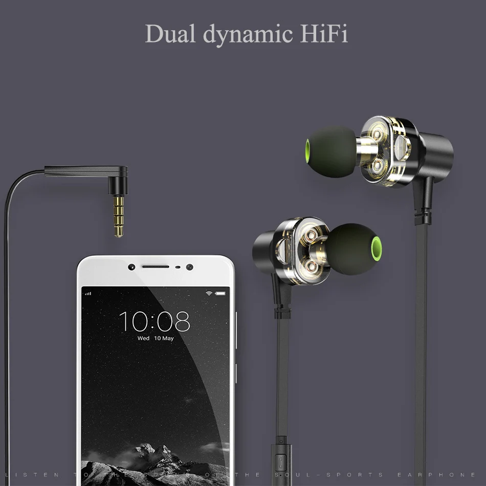 AWEI Z1 Dual Dynamic 3,5 мм HiFi наушники в ухо Спорт бас Проводные металлические наушники с микрофоном для huawei для Xiaomi для MP3/4 плеера