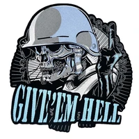 give em hell skull soldier shooting patch embroidered applique sewing label punk biker clothes stickers apparel accessories