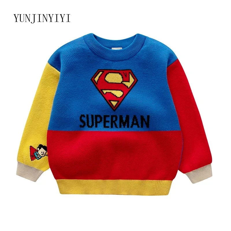 Superman New Children's Clothing Boys and Girls Crayons Xiaoxin Superman Captain America Super Mario Children's Cartoon Sweater - Цвет: Superman