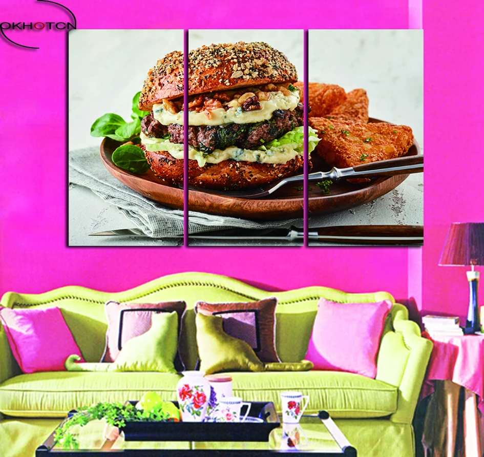 

Hamburger Chicken Steak Fast Food Canvas Paintings Wall Art HD Prints 3 Pieces/Set Unframed Art For Living Room Decor