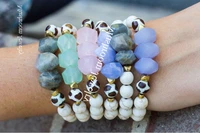 boho chic tibetan agates and turquoises stretch bracelet with gold spacer beads stack bracelet