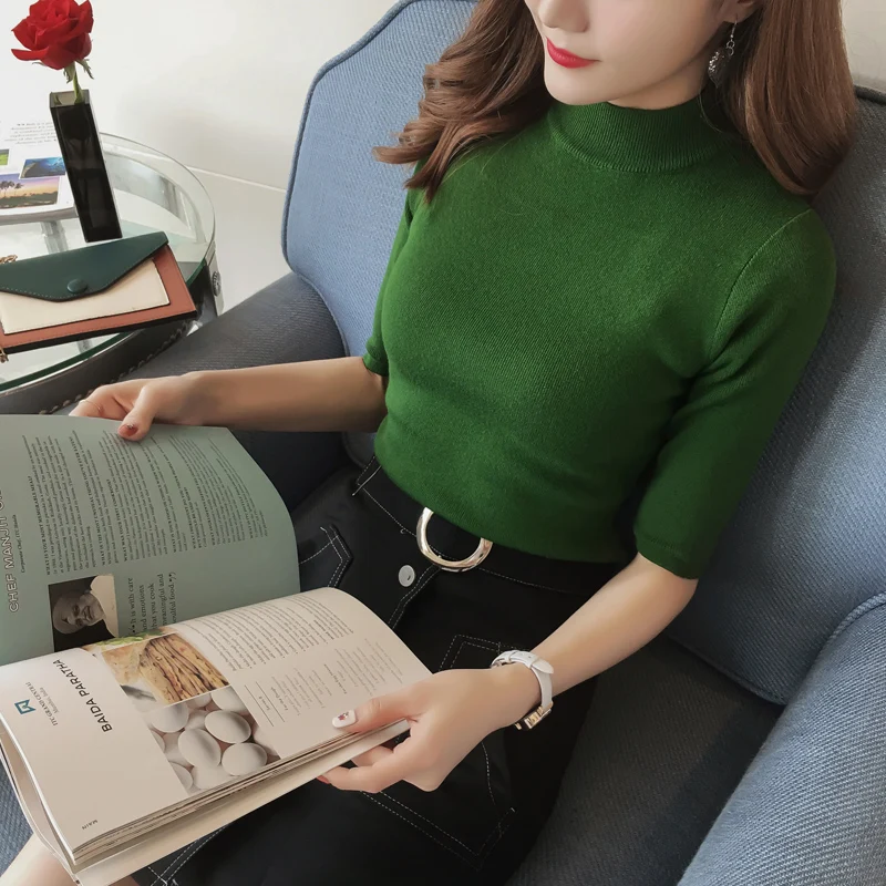 Spring Autumn Women Sweaters O Neck Half Sleeve Solid Knitted Top Femme Truien dames Slim Thin Maglioni donna | Женская одежда