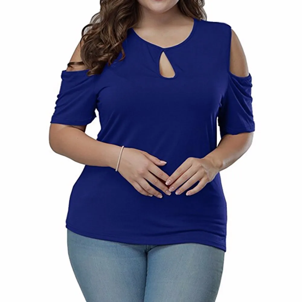 Женские топы и блузки размера плюс 5XL, винтажные топы с открытыми плечами и круглым вырезом, футболка с коротким рукавом, одежда с вырезами, Camisa Feminina