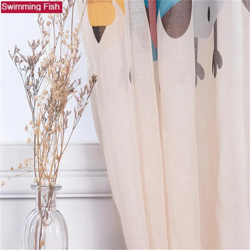 1pair window screening voile short door curtain print owl pattern curtains for kid's living room | Дом и сад