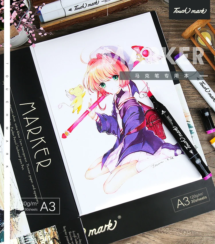 TOUCHMARK A3 A4 Marker Pad 30 Sheets Professional No Penetration Paper Drawing Album Sketchbook For Student Artists Art Supplies