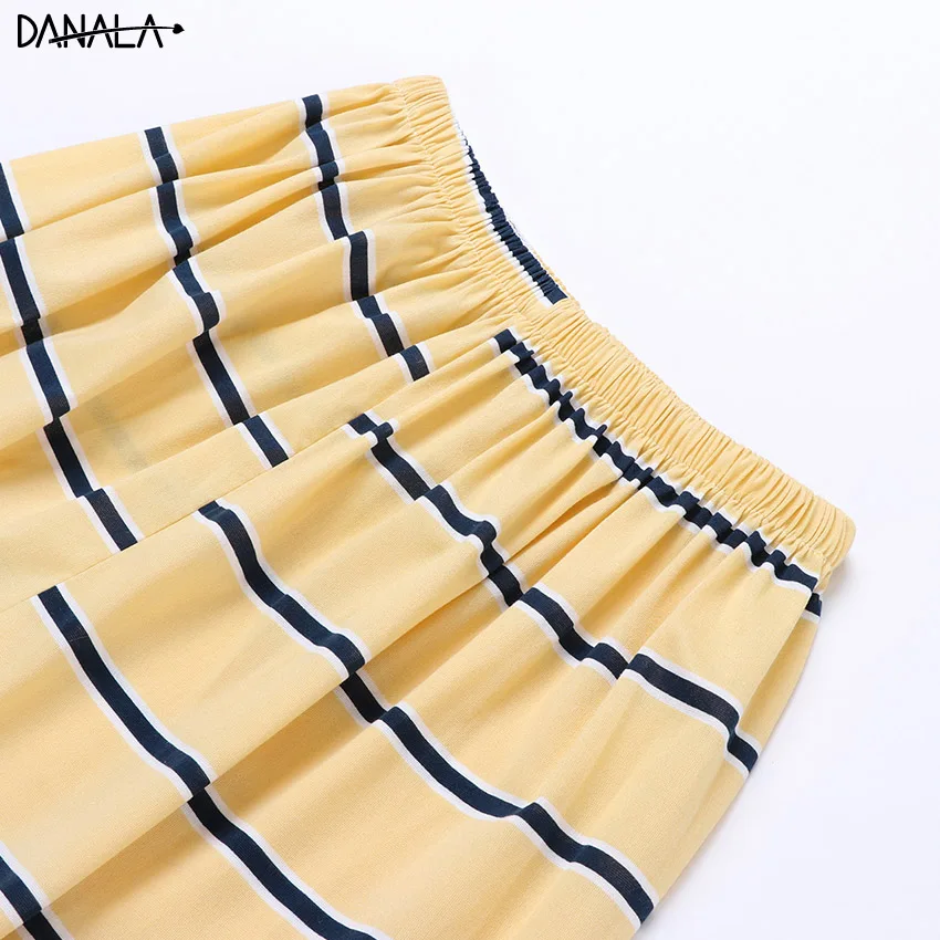 Женский пижамный комплект DANALA повседневный в полоску с коротким