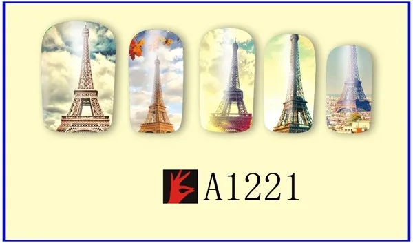 12 упак./лот переводка NAIL ART наклейки на ногти татуировки слайдера с полным покрытием в европейском стиле с оригинальными рисунками "Парижская башня церкви A1213-1224
