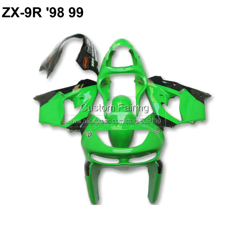 Комплект кузова из АБС пластика для Kawasaki ZX9R zx 9r 1998 1999 Ninja комплект обтекателей зеленых и черных наклеек