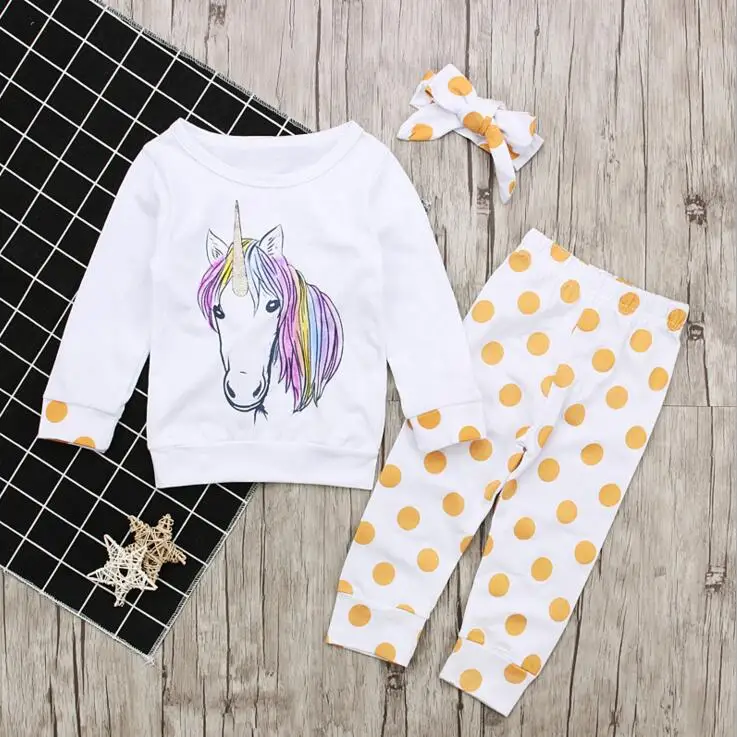 Прекрасный Baby Unicorn футболка и штаны в горошек Детский комплект 3 шт.