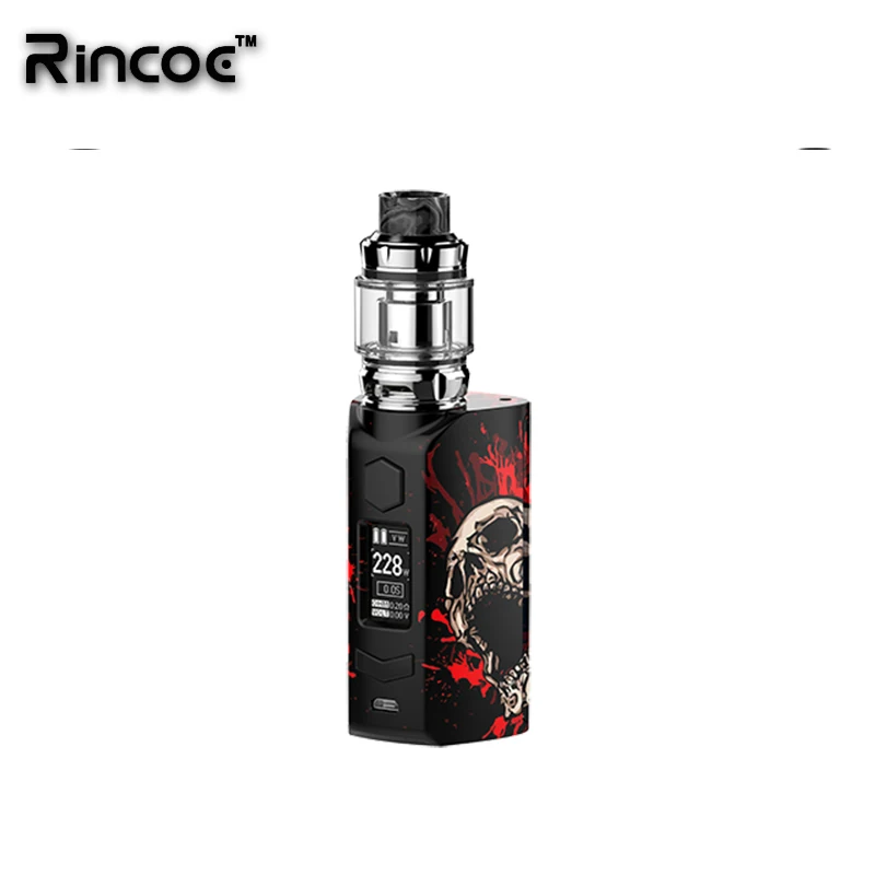 Новейший комплект Rincoe Manto S Mesh 228 Вт box mod с 6 мл Metis Mix Tank работающим от двух 18650 и Пумы