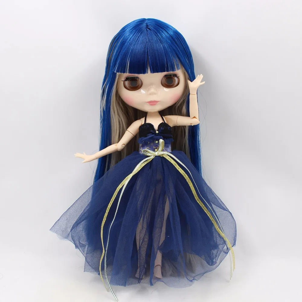 Фабричная кукла blyth голубая смесь седые волосы прямые белая кожа шарнирное тело