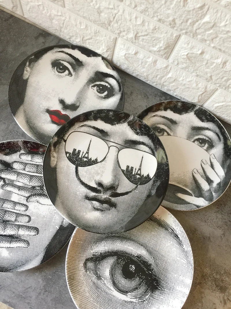 8 дюймов Милан rosenthal Piero fornasetti тарелки чистого черного цвета и белой иллюстрации Топ Мода висят блюда по производству образцов/дома/отеля настенный Декор