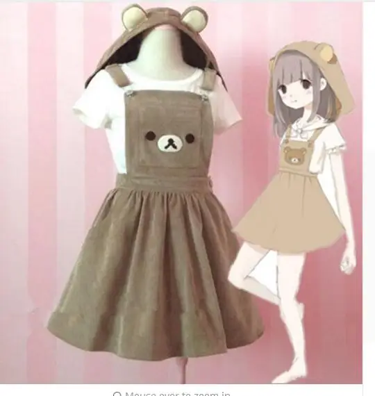 Японское платье Kawaii Rilakkuma coaplay комбинезон Лолиты с вышивкой мишки шапка бальное