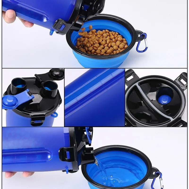 Дорожная Бутылка Для Кормления Собаки 2 в 1 ABS для воды, еды двойного назначения, складная миска для домашних животных, для кошек, на открытом воздухе, удобная для переноски бутылка для дрессировки собак