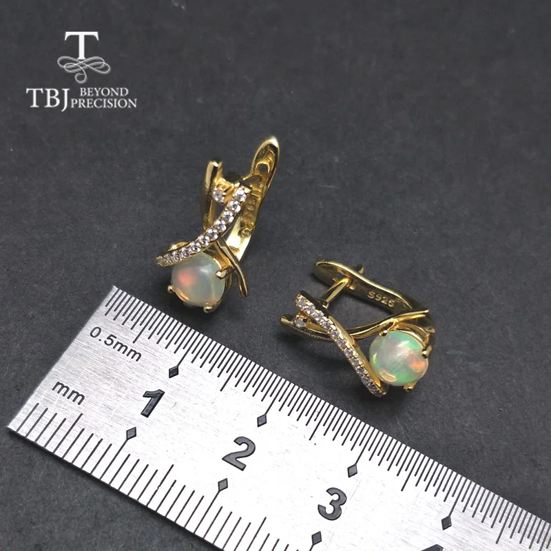 TBJ новая застежка серьги с натуральный Эфиопский Опал Круглый 6 мм 1.6ct драгоценный