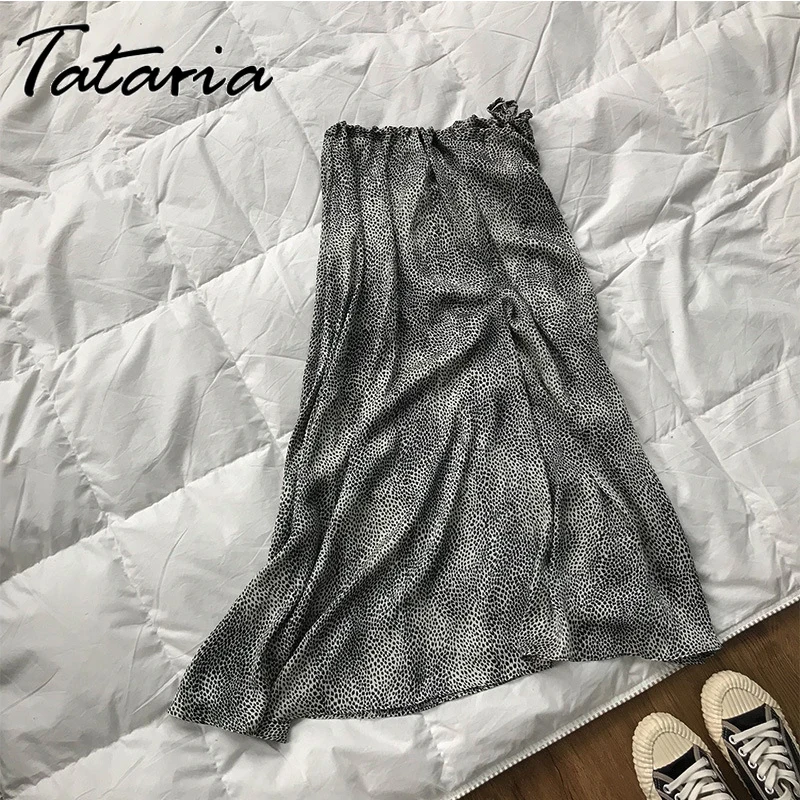 Юбка Tataria Женская атласная с высокой талией и леопардовым принтом длинная