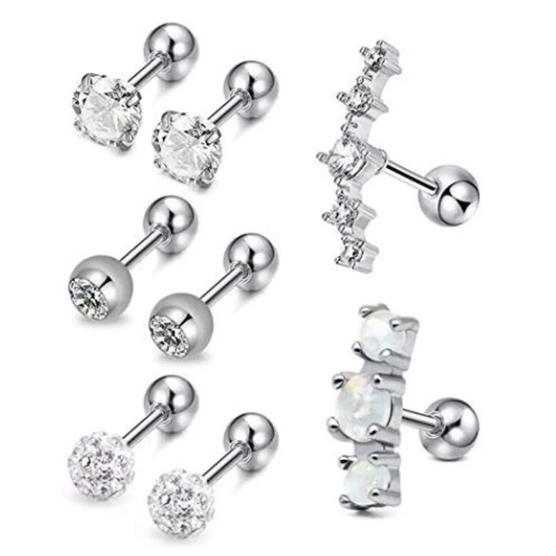 Серьги JFORYOU 6 8 шт. ушной хрящ серьги 16 г из хирургической стали с кубическим