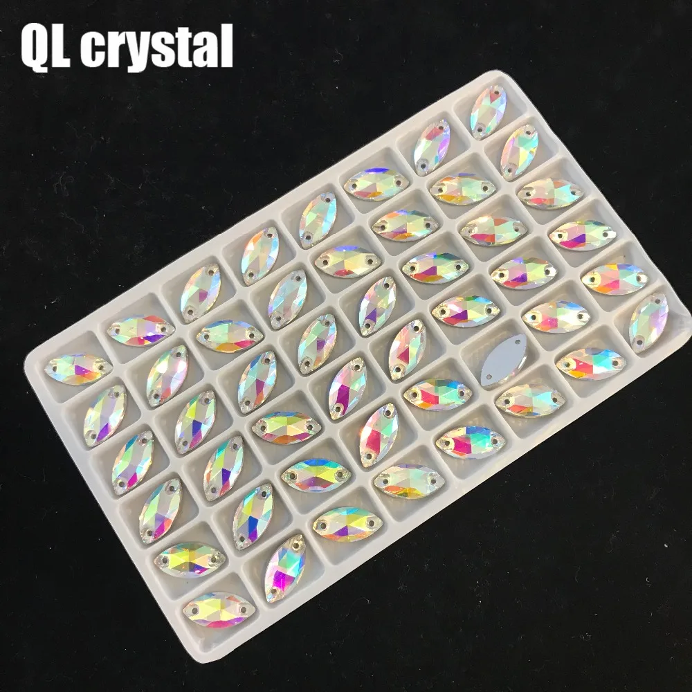 Кристаллическое стекло QL Navette пришивные стразы цвета кристалл AB Flatbck Marquise для DIY