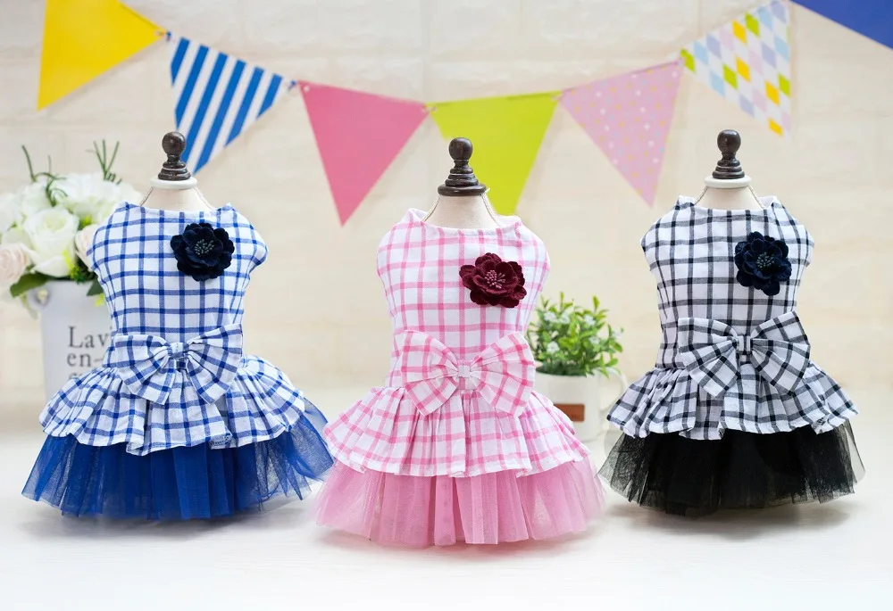 E21 Новое поступление милое платье в клетку для собак одежда принцессы с цветком