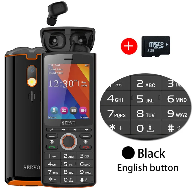 SERVO R25 2,8 дюймов lcd мобильный телефон с Bluetooth 5,0 TWS беспроводные наушники две sim-карты 6000 мАч большой аккумулятор внешний аккумулятор - Цвет: Black EN Keybo N 8G