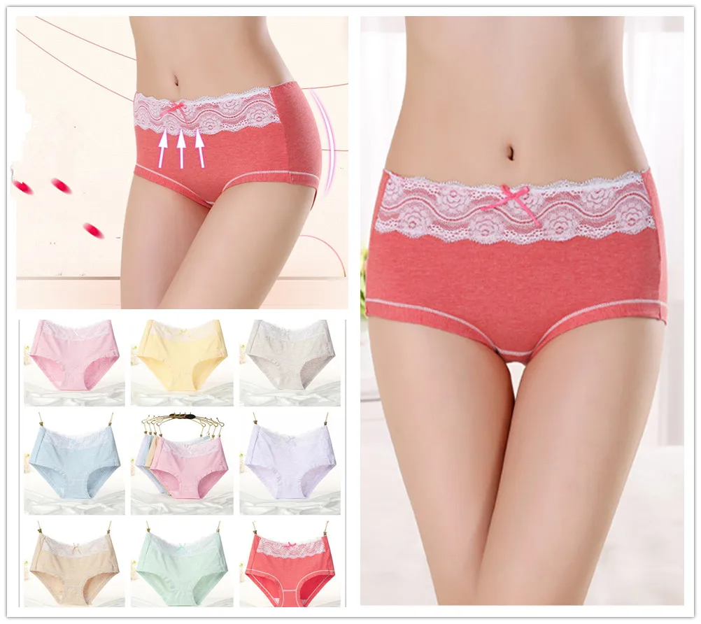 2 Pcs Packed Lace Color Cotton Girl Women Briefs Panties Underpants Lingerie Underwear M/L |